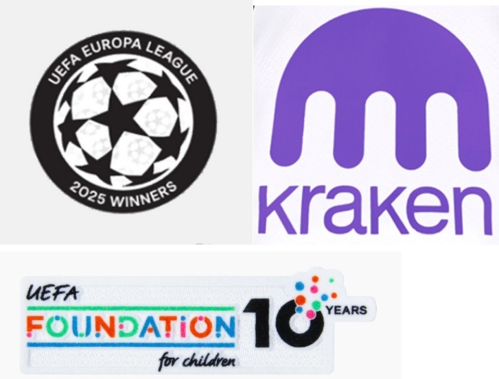 UEFA EUROPA LEAGUE 2025 WINNERS & UEFA FOUNDATION 10 YEARS BADGES & KRAKEN Sponsor (Blue) Patch