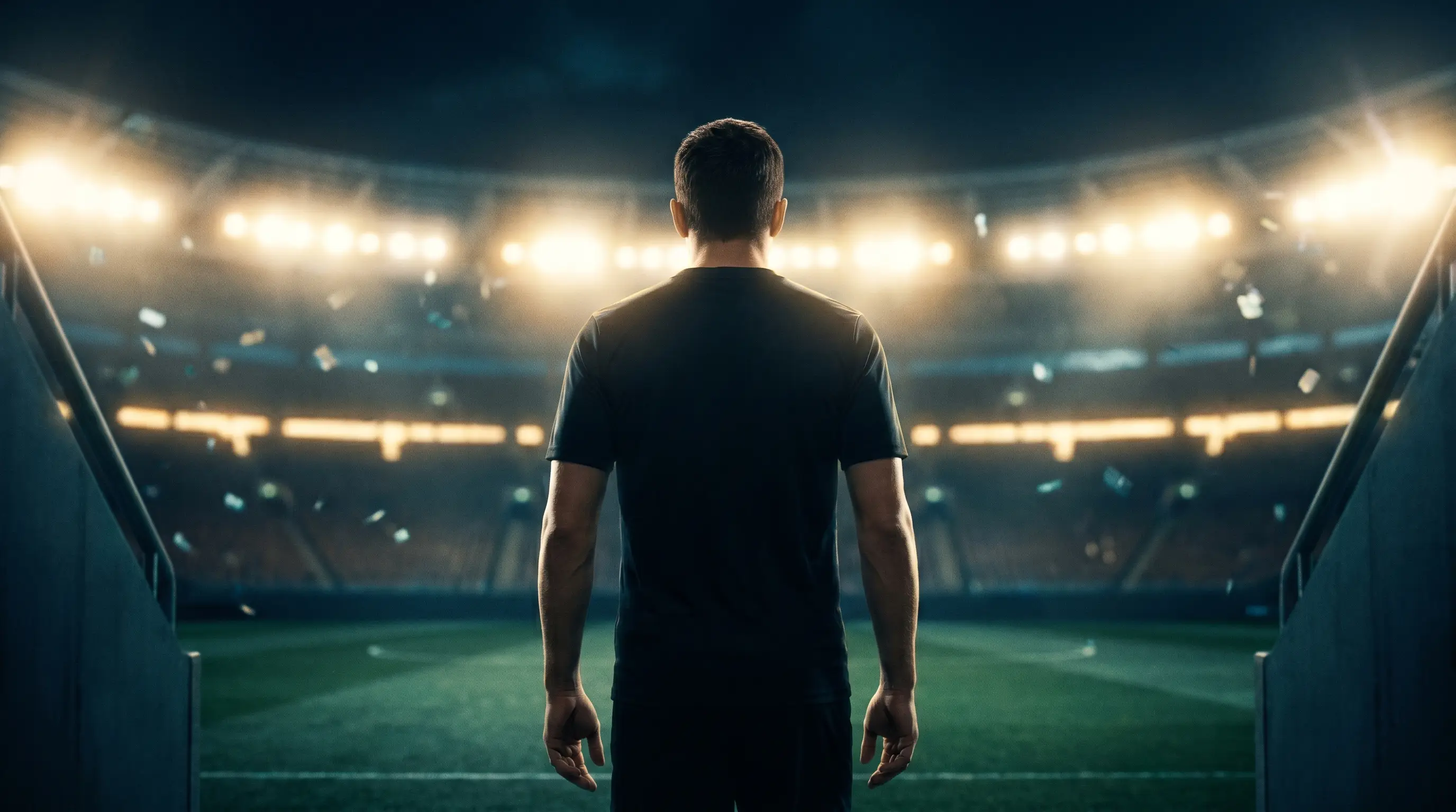 Footballer walking out at a World Cup 2026 stadium